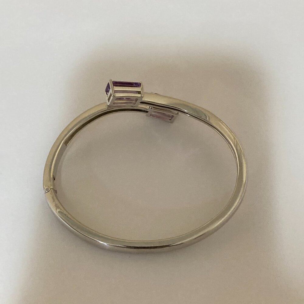 Sterling Silver Amethyst Semi Wrap Bangle Bracelet - Picture 3 of 9